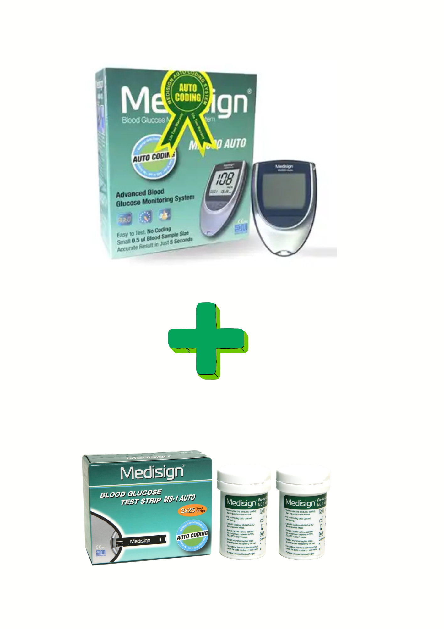 medisign glucometer + glucometer strips bundle