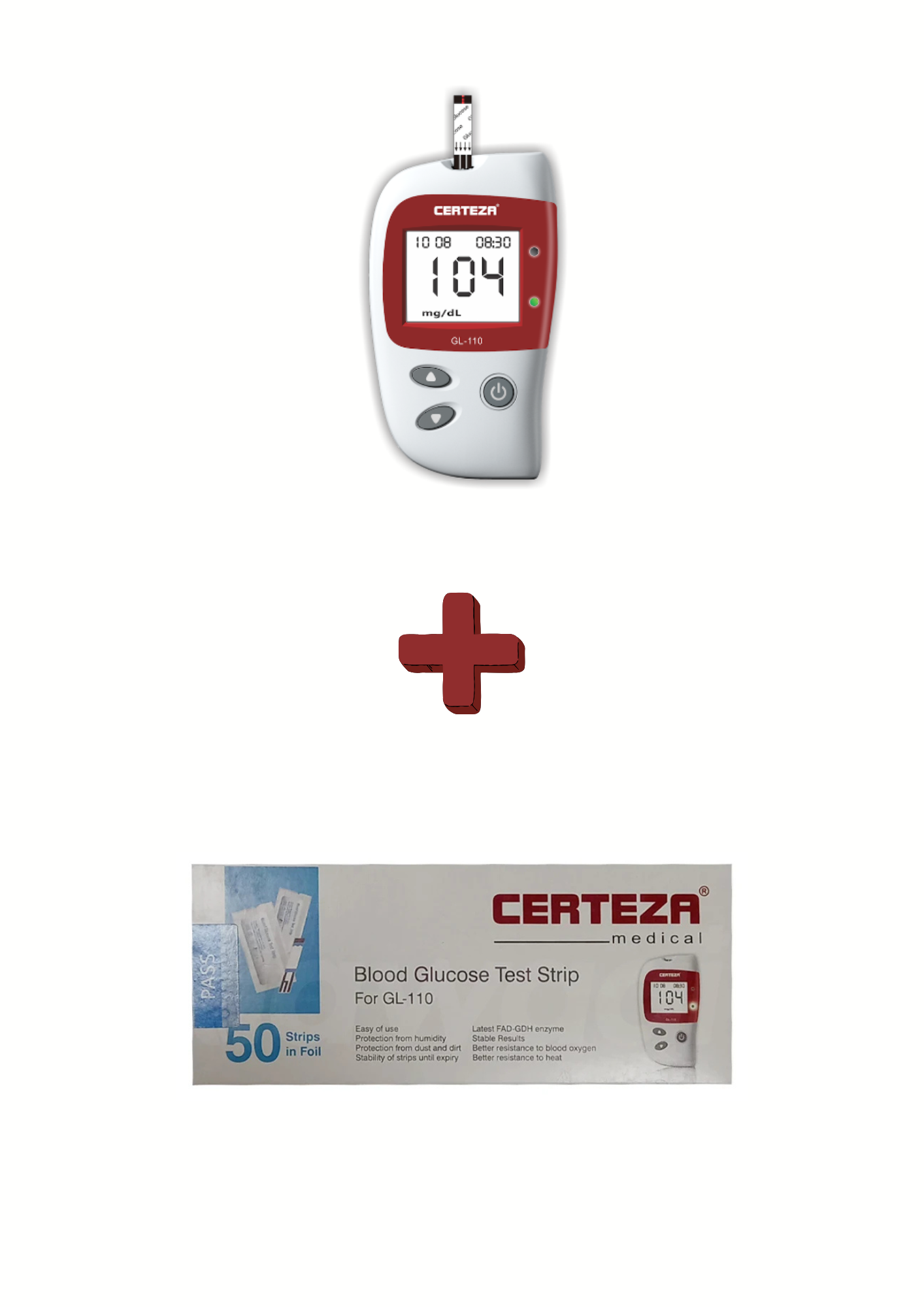 Certeza gl-110 glucometer + glucometer strips bundle